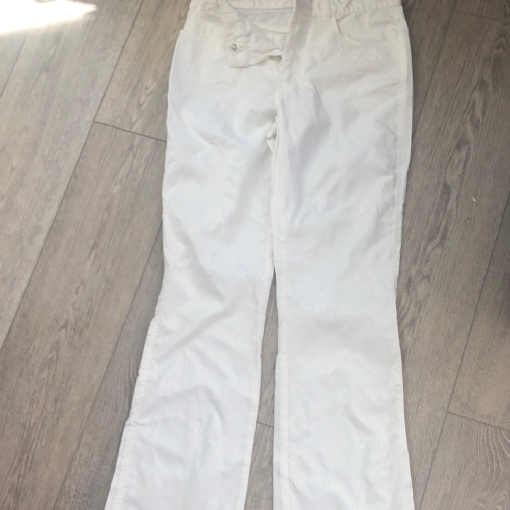Calvin Klein Jeans White Boot Cut Pants with Subtle Embroidery